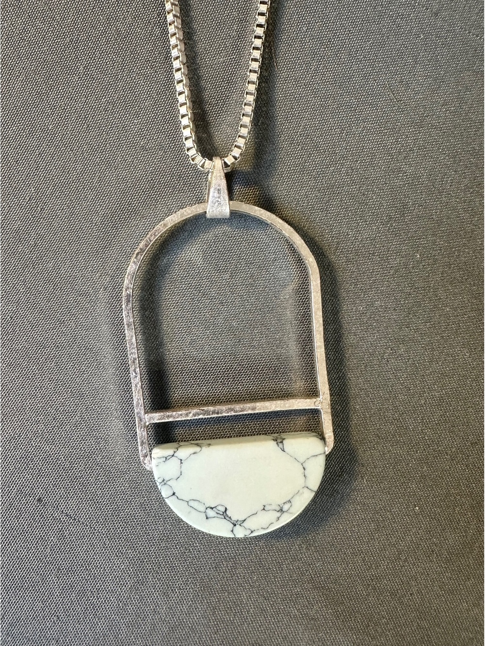 Marble Like Geometric Silver Necklace